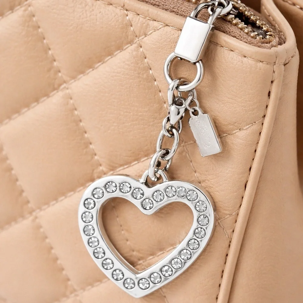 Coach Silver Heart Phone/Bag Charm with Crystals